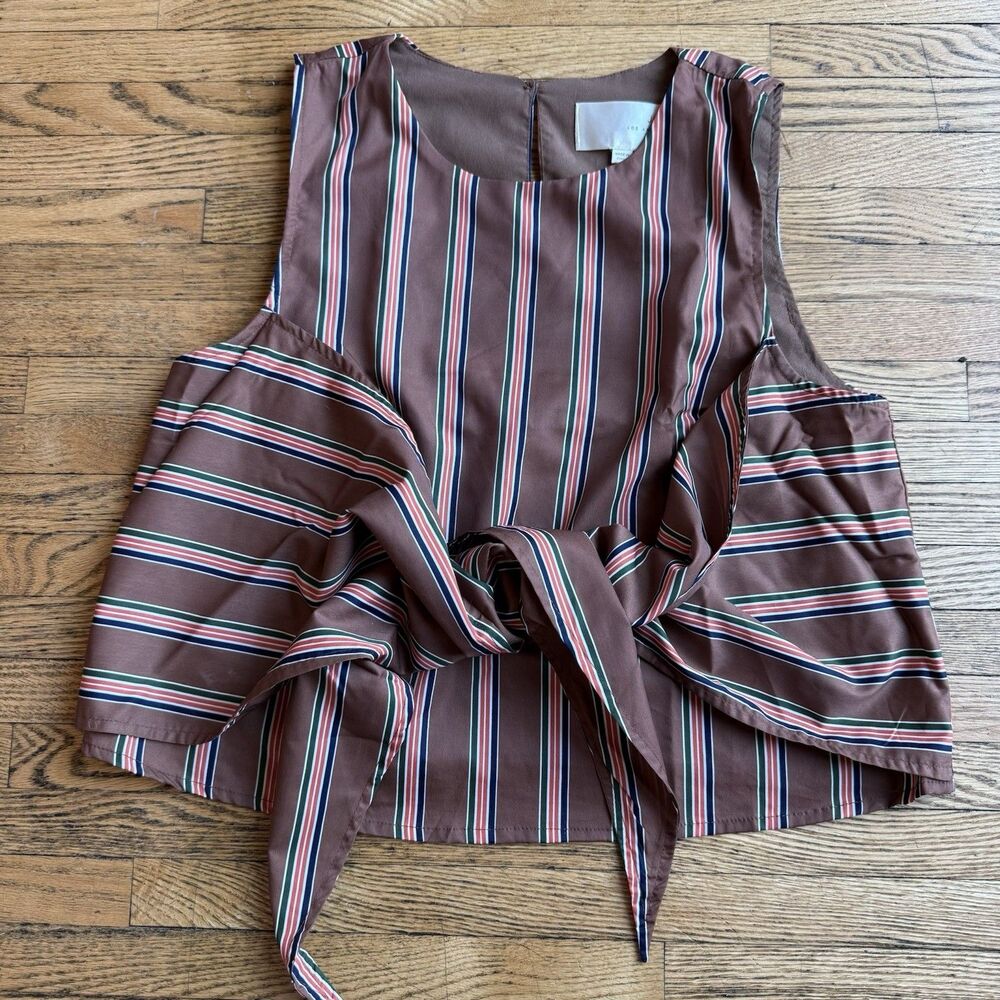 JOA Los Angeles Blouse Top Women’s Large Brown Big Bow Tie Front Preppy Academia